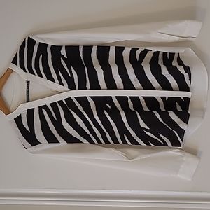 Ivanka Trump Ladies Long Sleeve Blouse, Ivory & Black, V- Neck, Size S